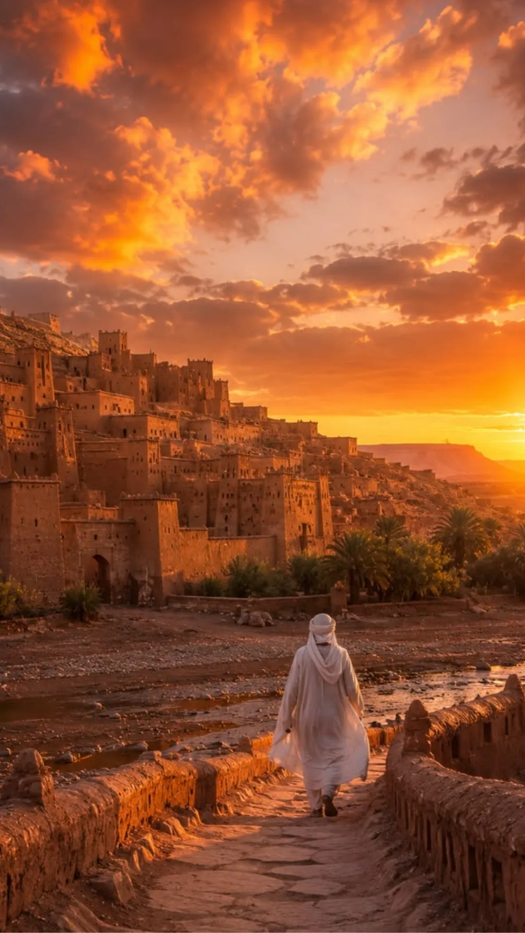 Ait Ben Haddou kasbah at sunset, a UNESCO World Heritage Site near Ouarzazate