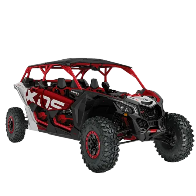 Red and white Can-Am Maverick X3 Max four-seat buggy, a good fit for families and small groups