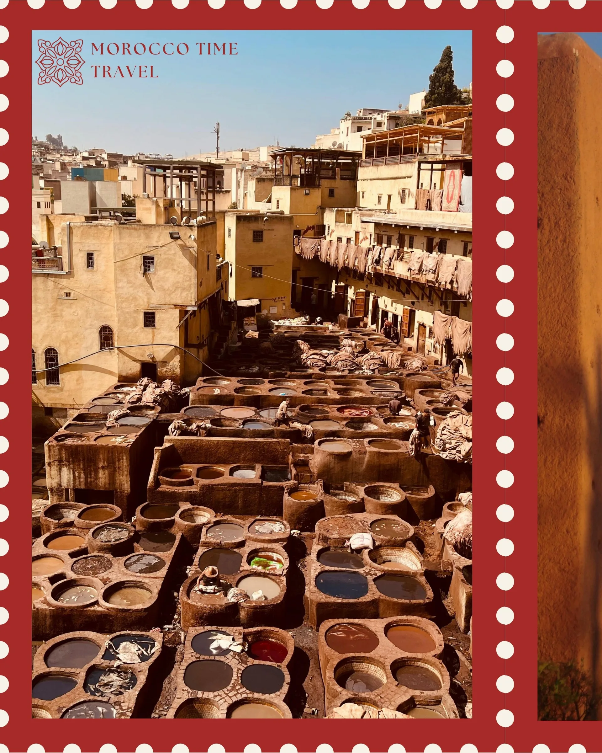Dye vats of a traditional leather tannery in the Fes medina