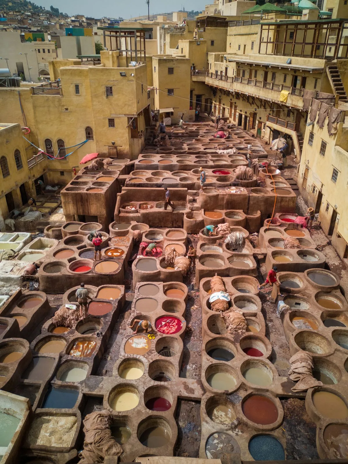 Leather dye pits of the Chouara tannery in Fes medina