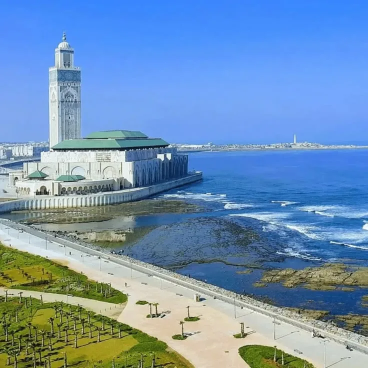 Hassan II Mosque and seafront promenade in Casablanca