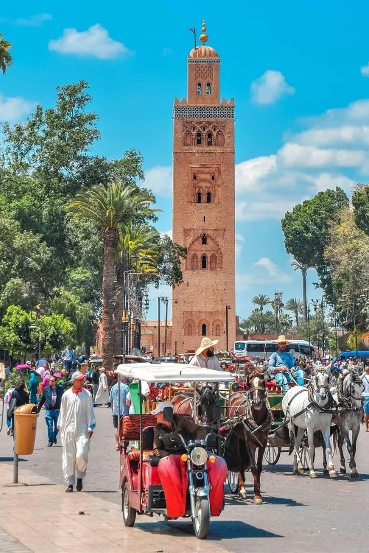 Koutoubia minaret seen from the gardens of Marrakech