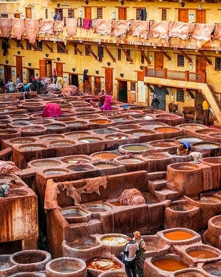 Leather tanneries with colorful dye vats in the Fes medina