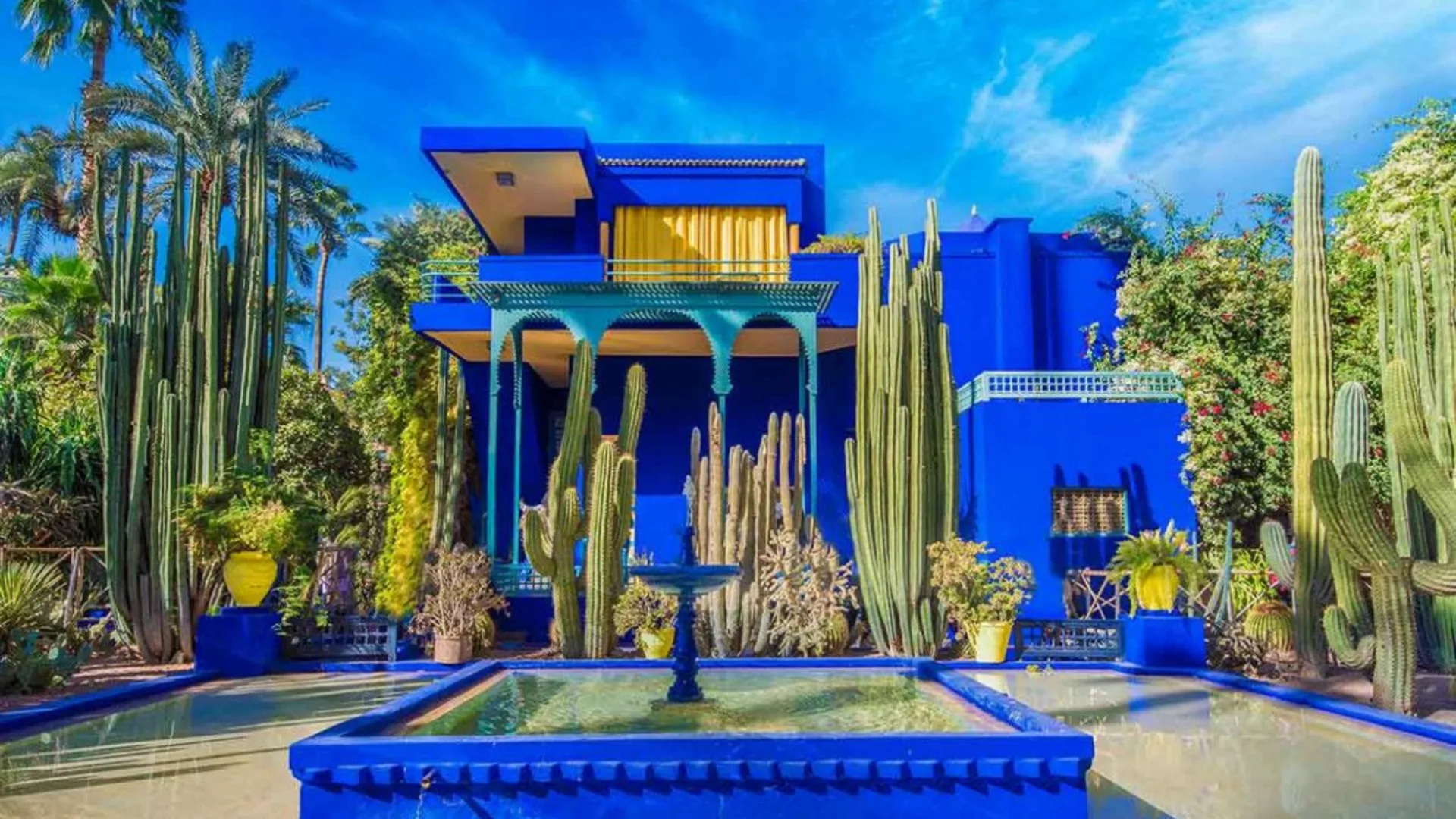 Majorelle Garden in Marrakech with its cobalt blue villa and cacti