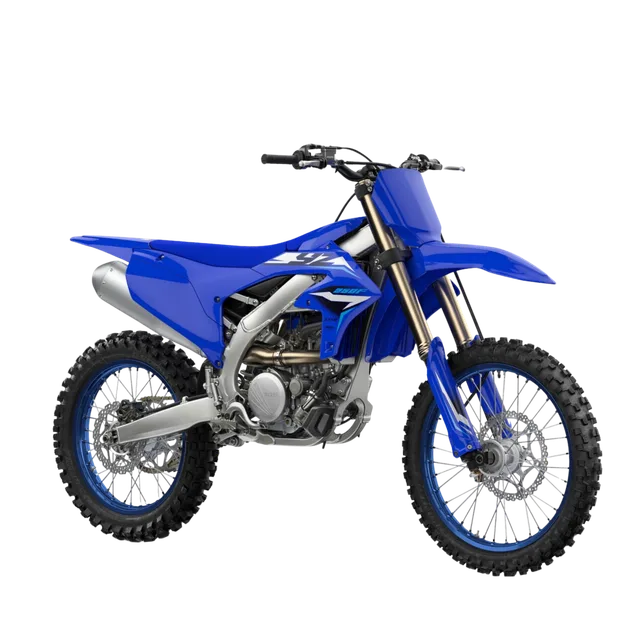 Blue Yamaha motocross bike, a high-thrill option for experienced riders on the Palmeraie tracks