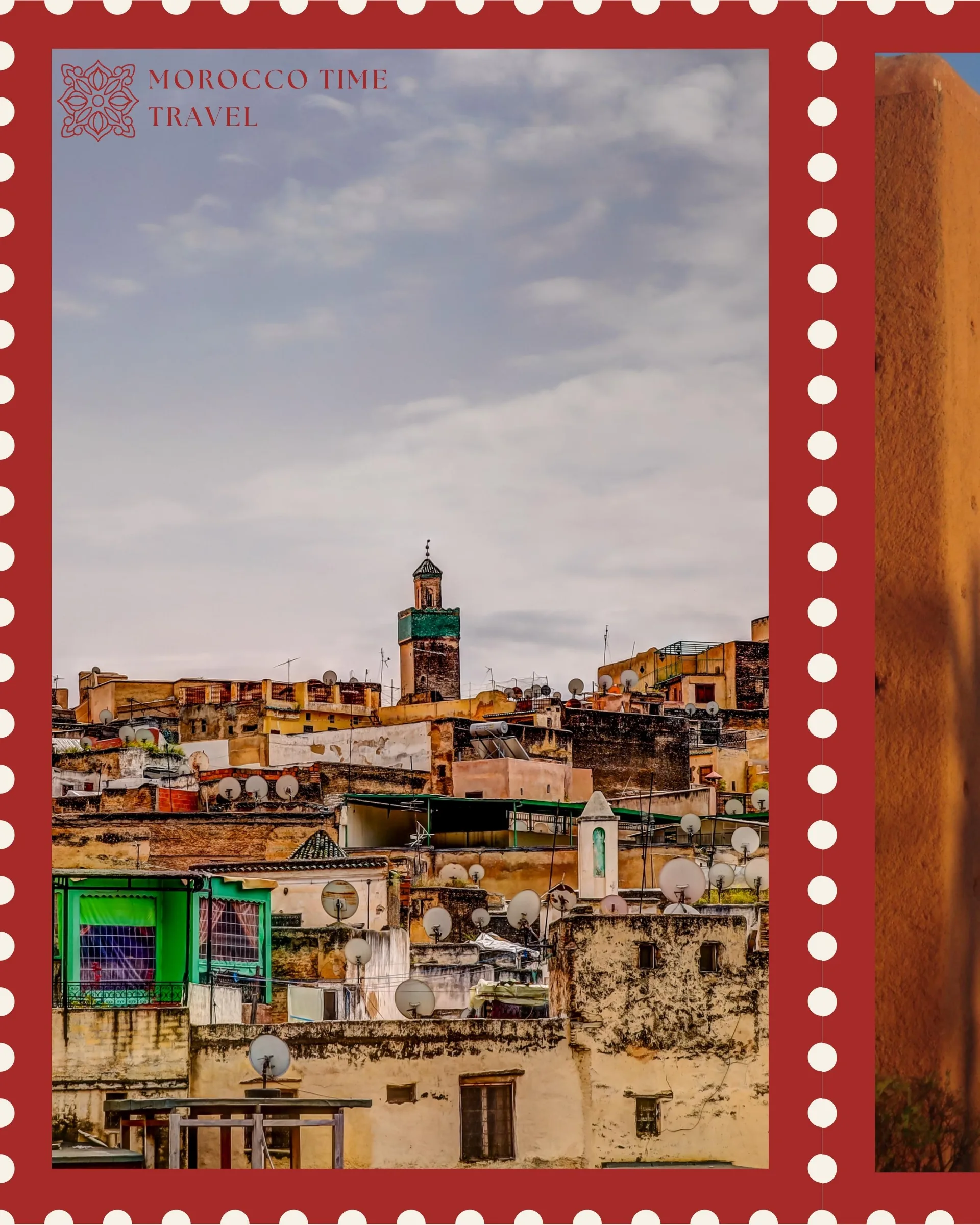 Old town rooftops with a mosque minaret in Morocco