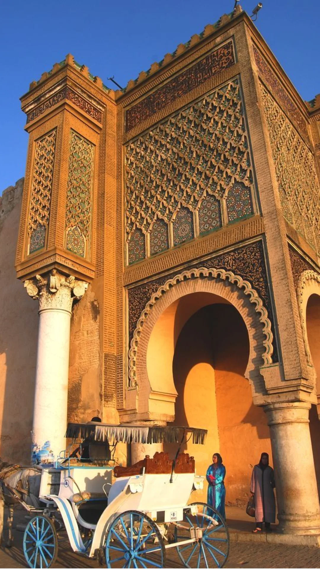 Ornate carved gate of Bab Mansour in Meknes