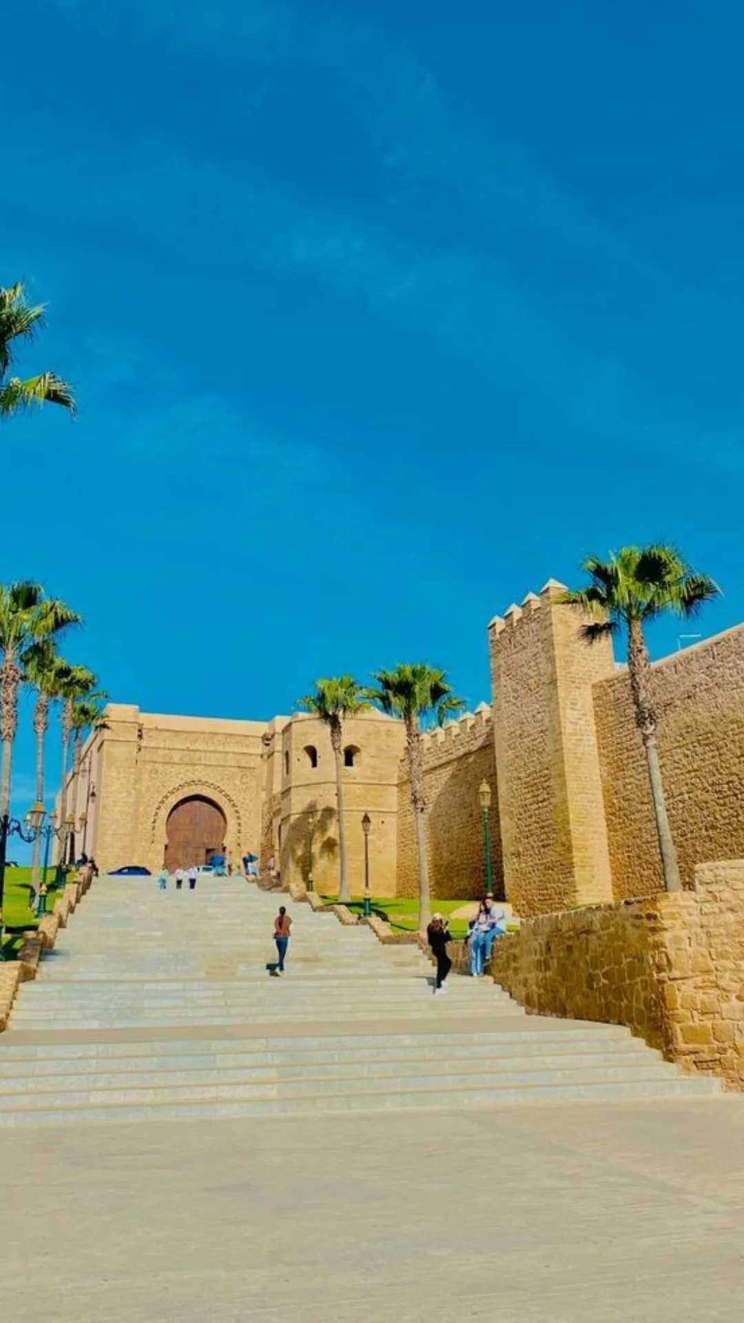 Ramparts of the Kasbah of the Udayas in Rabat with palm trees