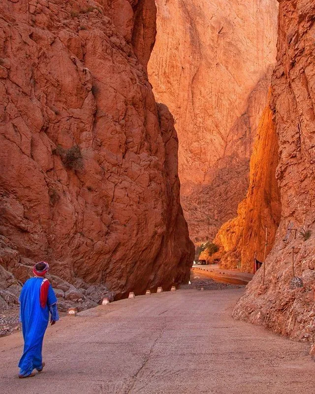 Towering limestone canyon walls of Todra Gorge near Boumalne Dades, Morocco