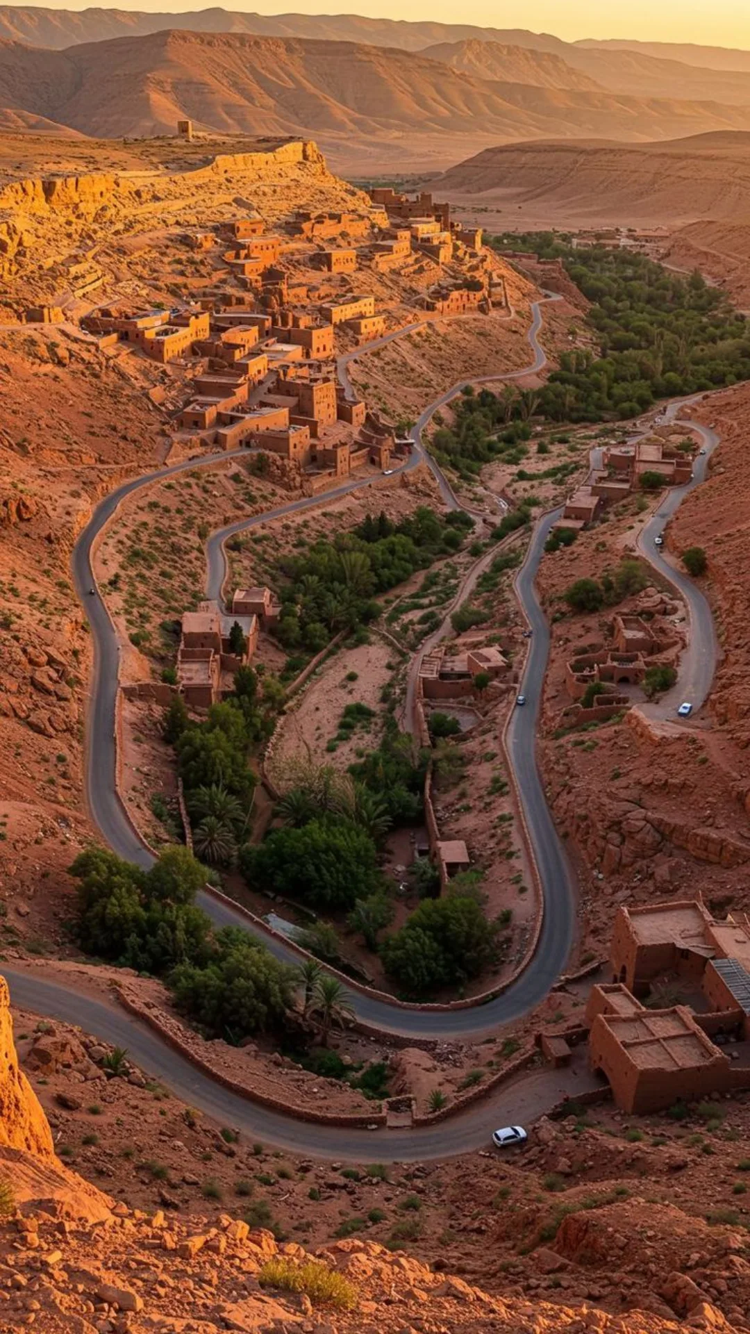 Winding road through the Dades Valley seen from above, Morocco